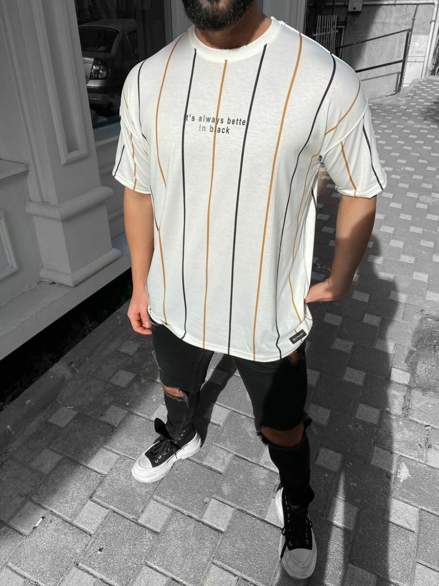 Picture of: Over-Size Herren T-Shirt Shirt für Sommertage gestreift Modern Fashion Style